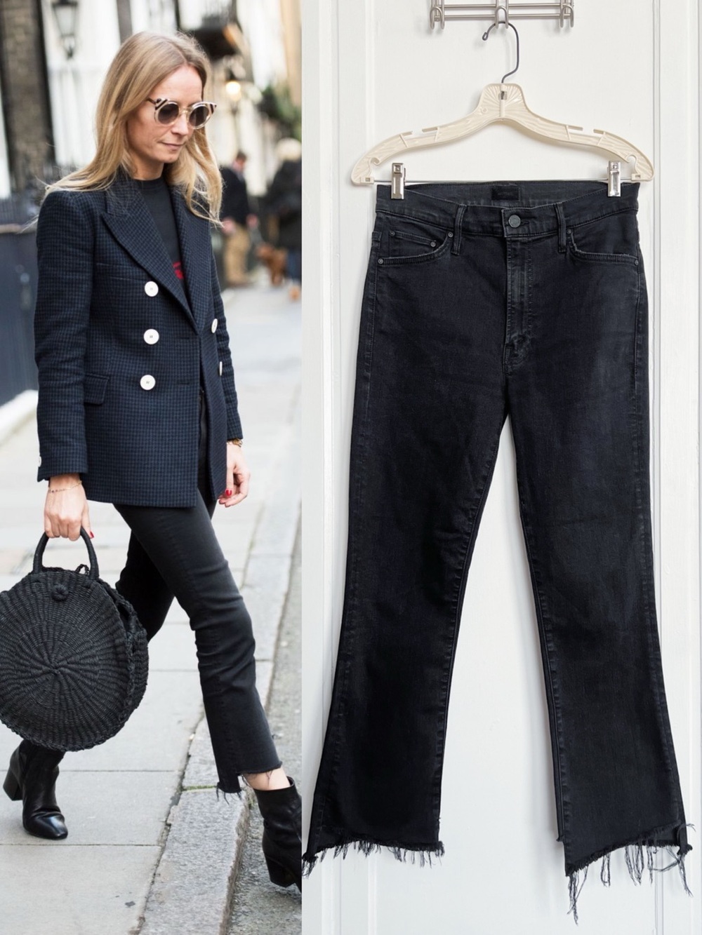 MOTHER • The Insider Crop Two Step Fray jeans ankle Not Guilty black flare